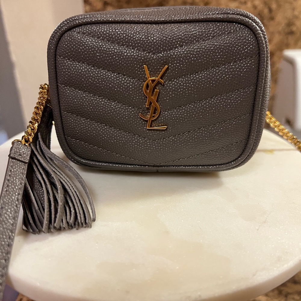 Yves Saint Laurent Metallic Gray/Taupe mini Crossbody Bag